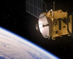 Image of satellite next to NASA logo
