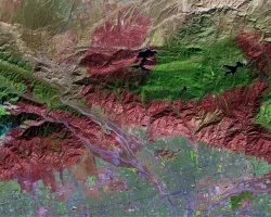 Image of the Old Fire/Grand Prix fire from the Advanced Spaceborne Thermal Emission and Reflection Radiometer (ASTER) on NASA's Terra satellite