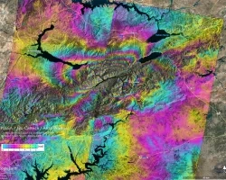 Sentinel-1 interferogram showing ground movement from the January 24th, 2020 earthquake in Turkey. Credit: NASA Disasters Program, Copyright contains modified Copernicus Sentinel data (2020), processed by ESA