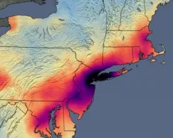 USA East Coast showing air pollution levels