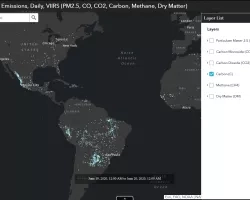 Screenshot of Near real-time fire emissions products from the NASA Disasters Mapping Portal