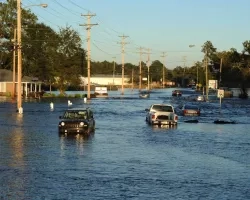 Flooded street in North Carolina