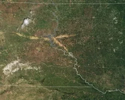Satellite image showing the scar of hail across South Dakota in 2018