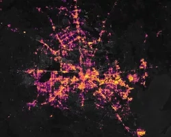 Satellite image of nighttime lights in Houston, Texas on February 16, 2021.