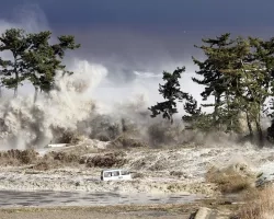 Tsunami waves on a beach