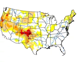 animation of map of US showing US Drought Monitor data from July 2020 and 2021