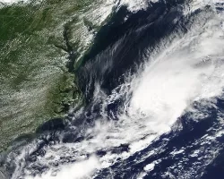 satellite image of tropical storm off U.S. coast
