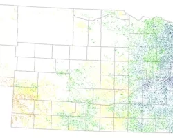 map of Nebraska showing non-irrigated corn yield in 2015