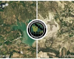 Satellite imagery of a reservoir in Mexico with the ARSET logo