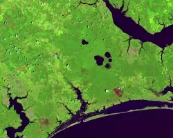 A Landsat 8 Operational Land Imager image of North Carolina on July 14, 2017 that shows agricultural fields