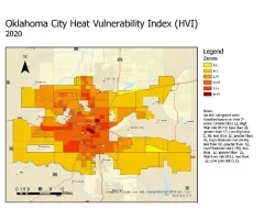 Map displaying Oklahoma City Heat Vulnerability Index in 2020.