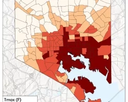 Maximum Temperature across Baltimore City, Summer 2022