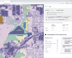 A web application where users can generate scenarios (e.g. select parcels on a map and assign new land use patterns to those areas) and visualize scenarios’ impacts on ecosystem services and patterns of environmental inequity(e.g.  the changes in temperature and carbon storage, and demographics of the impacted area)