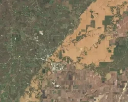 Satellite imagery of flooding in Arkansas.