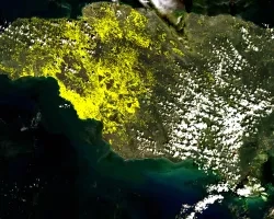 Satellite map of potential damage to vegetation in Jamaica.