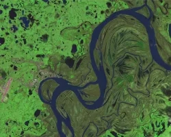 Satellite imagery of flooded rivers in Alaska in Oct. 2025. 