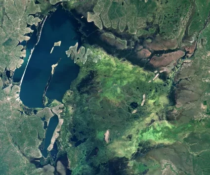 view from a satellite of wetlands in Zambia