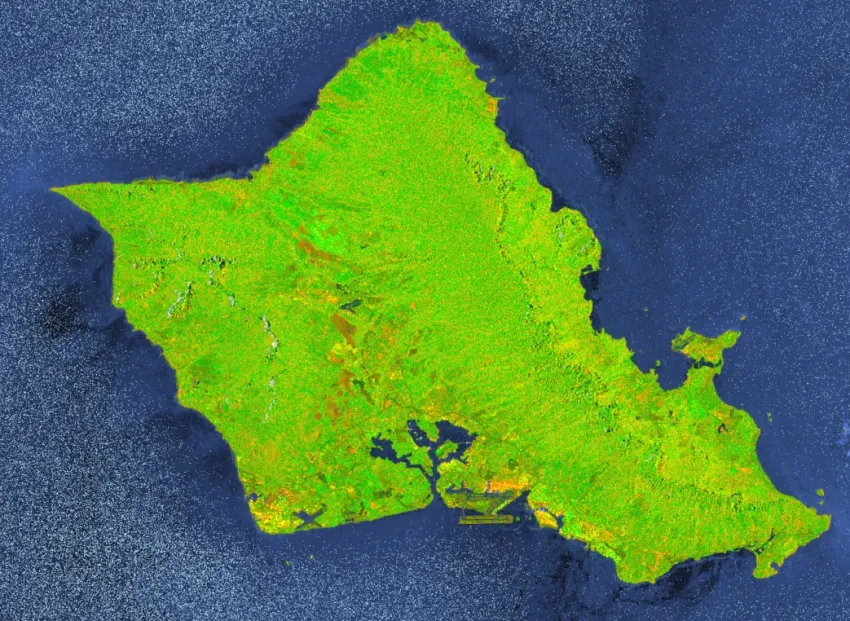 SAR satellite image of Oahu Island.