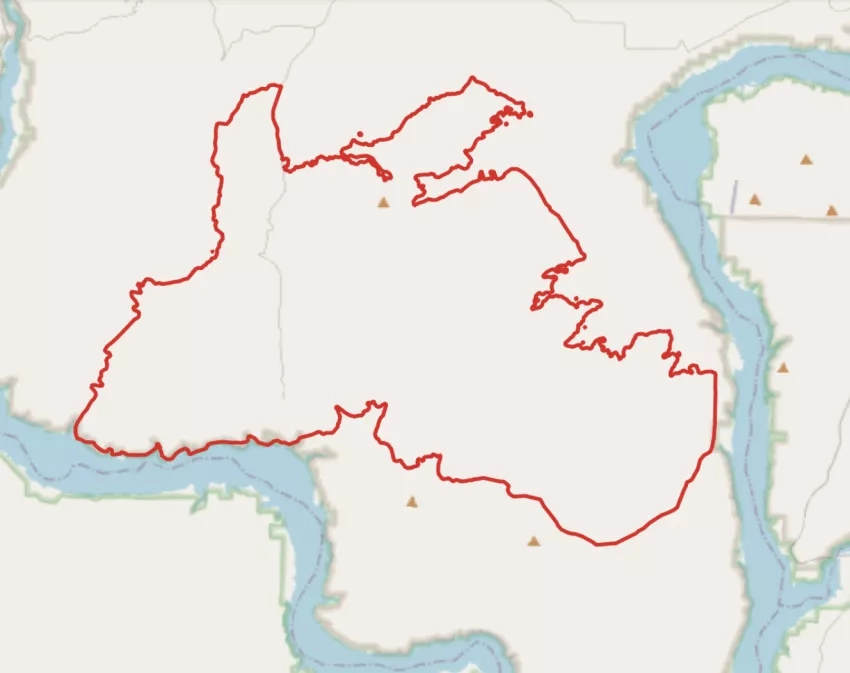 map showing a red outline of the US Forest Service official perimeter of the Williams Flat Fire 2019