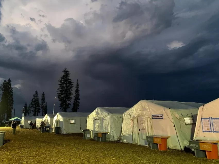 photo of tents at dusk