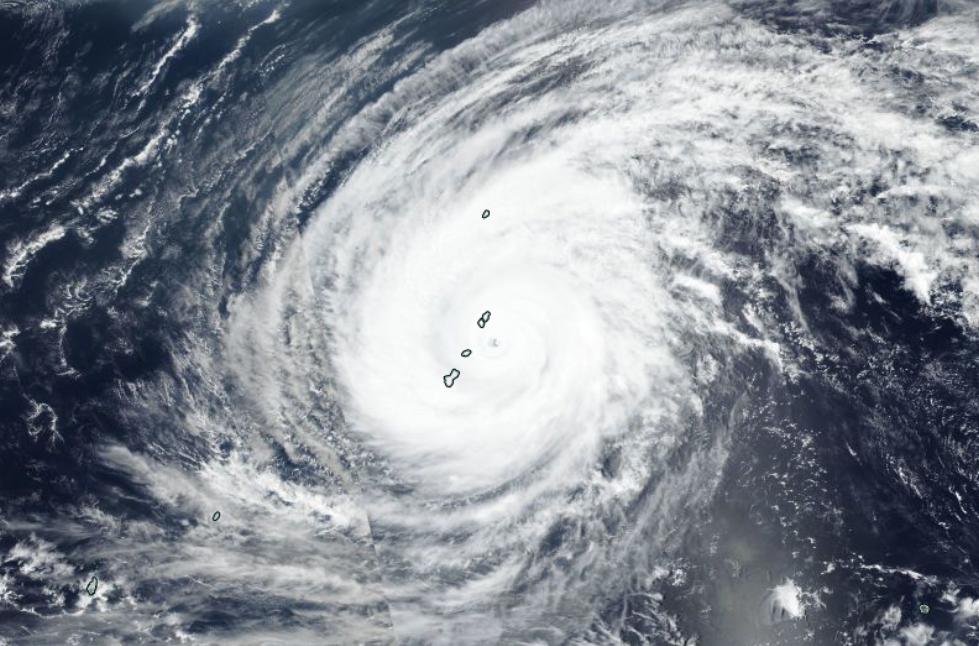 Satellite image of Typhoon Sinlaku. 